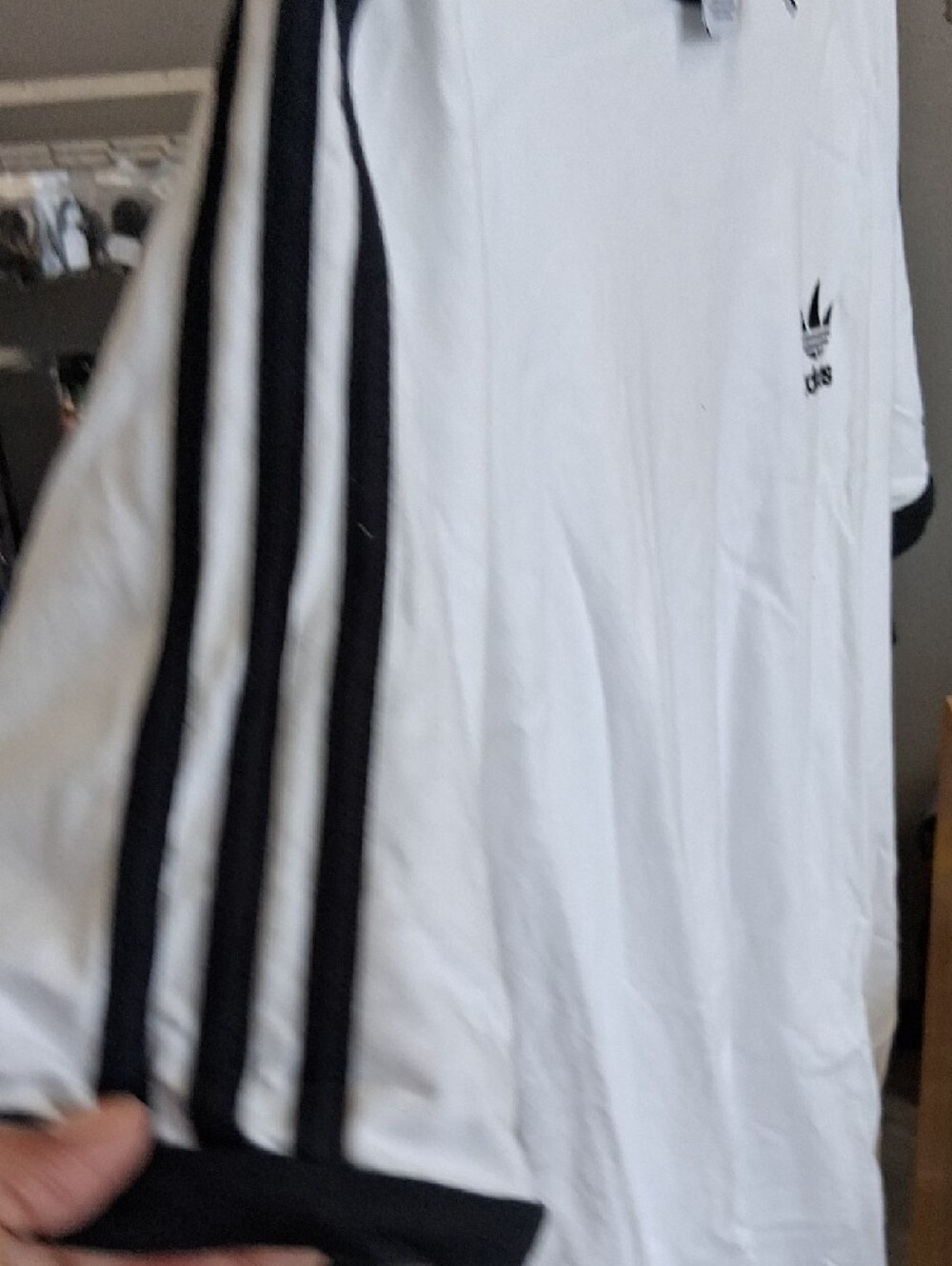 adidas White Tee with Black Ribbed Collar - Picture 4 of 5